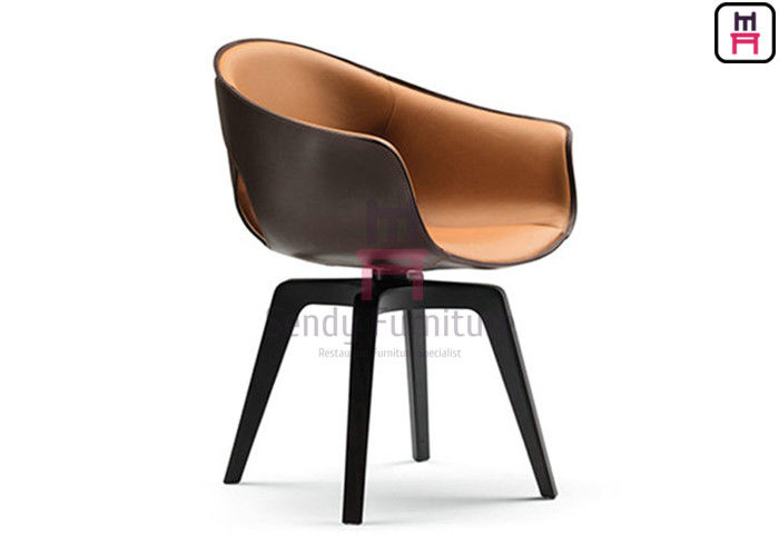 Swivel Tanned Leather Fiberglass Shell Chair Metal Base Seat Height Adjustable