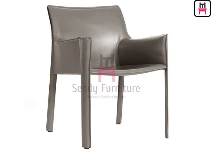 Tanned Leather Dining Room Chairs , Hotel Modern Fiberglass Chair With Armrest