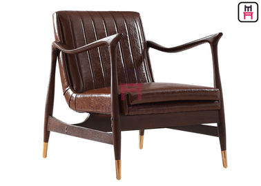 Brown da đơn ghế sofa tro khung gỗ với chân đồng 73 * 68 * 85 cm