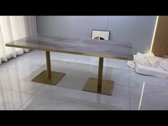 Thép không gỉ Rose Golden Bàn ăn nhà hàng Chiếc bàn cao cấp đá cẩm thạch với đường may vàng