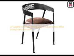 Loft Leather And Metal Dining Chairs , Industrial Black Metal Dining Chairs With Arms